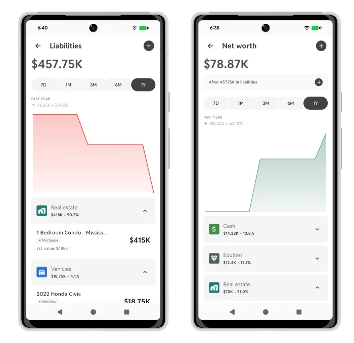 Worthy app showing assets versus liabilities