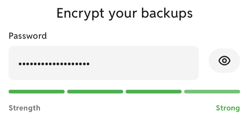Worthy encrypting backups with a password only you know, rated strong