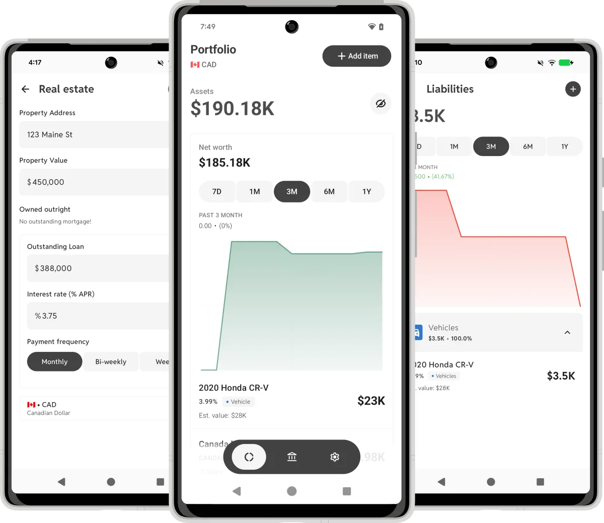 Worthy app showing a private, on-device net worth dashboard
